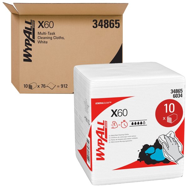 Dry Wipe, X60, 1/4 Fold Poly Wrapped, Hydroknit, 12 in x 12 1/2 in, 12 Pack