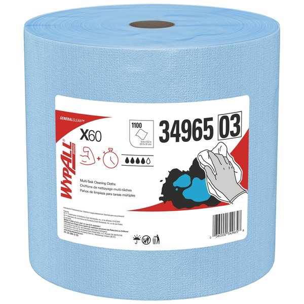 WypAll GeneralClean X60 Multi-Task Cleaning Cloths, Jumbo Roll, Blue (1100 Sheets/Roll, 1 Roll/Case)