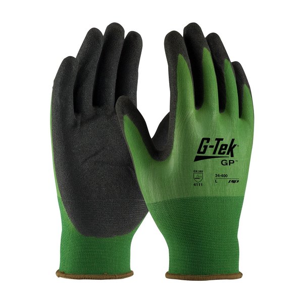 Nitrile Coated Gloves, Palm Coverage, Black/Green, 2XL, 12PK