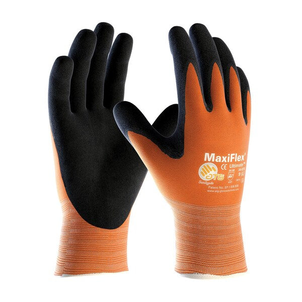 Foam Nitrile Hi-Vis Coated Gloves, Palm Coverage, Black/Orange, M, 12PK