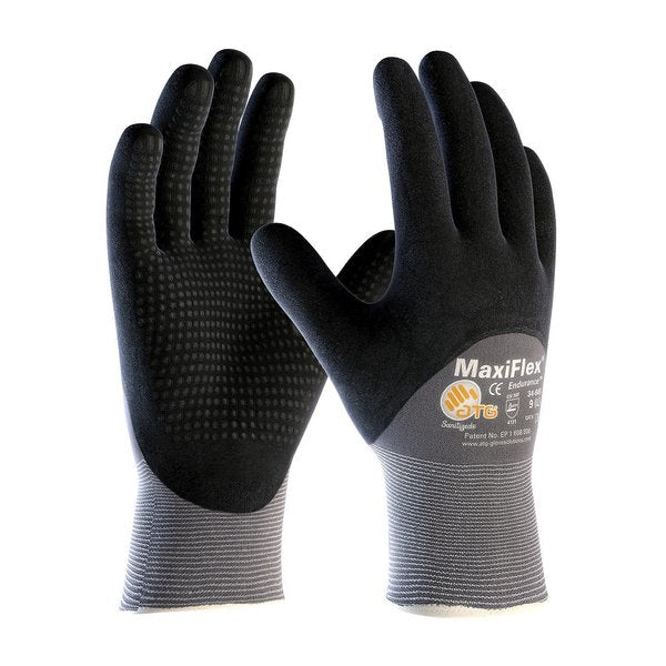 Foam Nitrile Coated Gloves, 3/4 Dip Coverage, Black/Gray, 2XS, 12PK