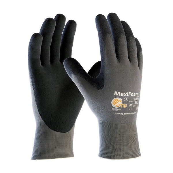 Foam Nitrile Coated Gloves, Palm Coverage, Black/Gray, M, 12PK