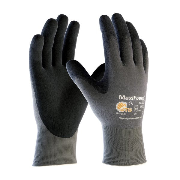 Foam Nitrile Coated Gloves, Palm Coverage, Black/Gray, L, 12PK