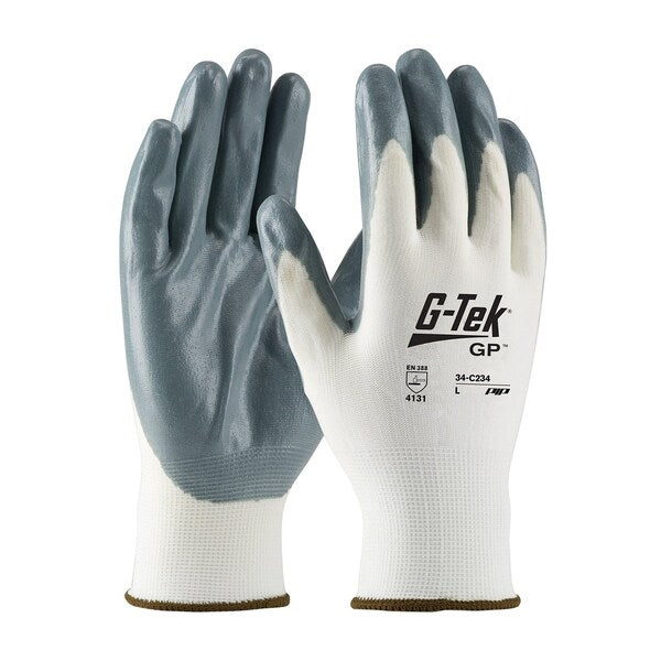 Foam Nitrile Coated Gloves, Palm Coverage, White/Gray, XS, 12PK