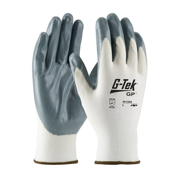 Foam Nitrile Coated Gloves, Palm Coverage, White/Gray, XL, 12PK