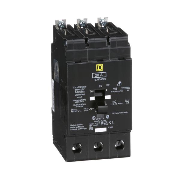 E Frame, circuit breaker, 20 A, 3 pole, , 20 A, 480Y/277V AC, 3 Pole, Bolt-On Mounting Style, EJB Series