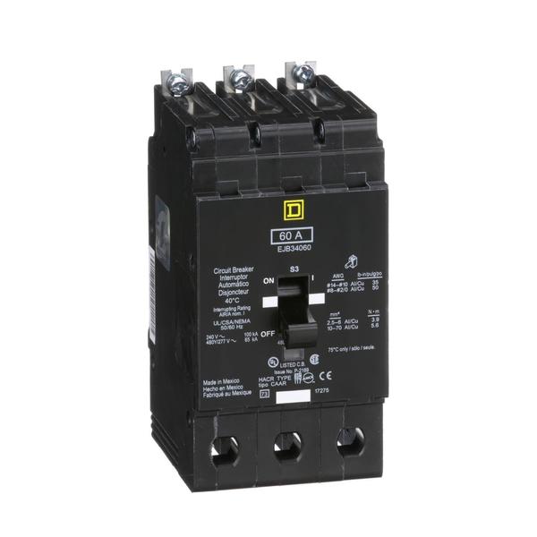E Frame, circuit breaker, 60 A, 3 pole, , 60 A, 480Y/277V AC, 3 Pole, Bolt-On Mounting Style, EJB Series