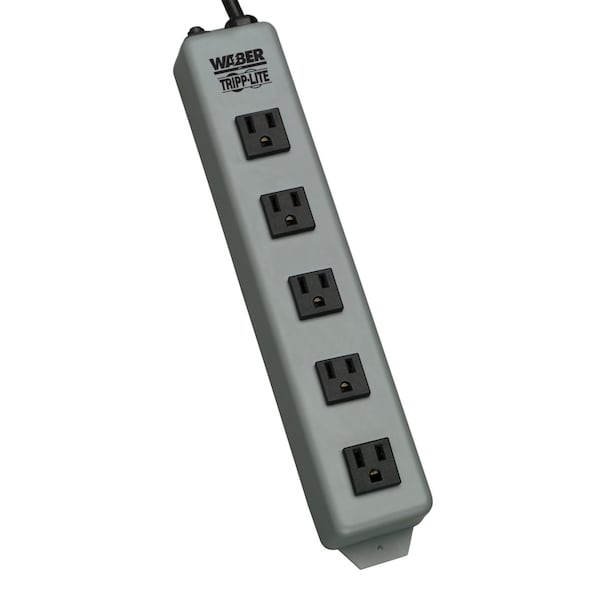 Outlet Strip, 15A, 5 Outlet, 6 ft, Gray