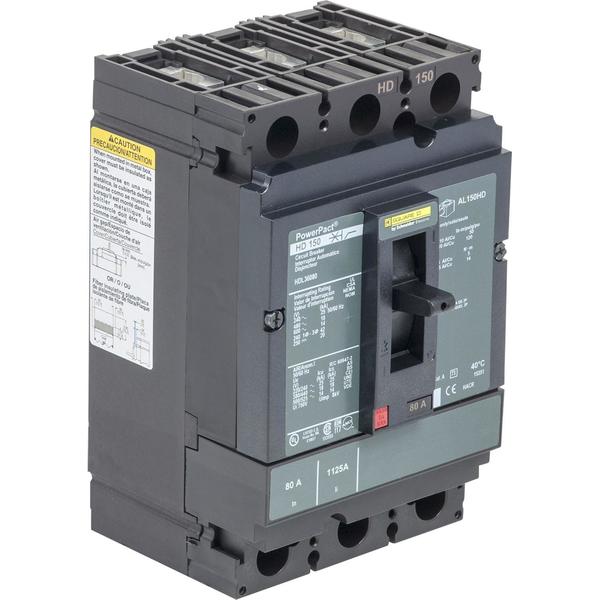 Circuit breaker, PowerPact H, thermal ma, 80 A, 690V AC, 3 Pole, Unit Mount Lug Mounting Style