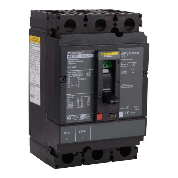 Circuit Brkr, PowerPact H, thermal magne, 40 A, 690V AC, 3 Pole, Unit Mount Busbar Mounting Style