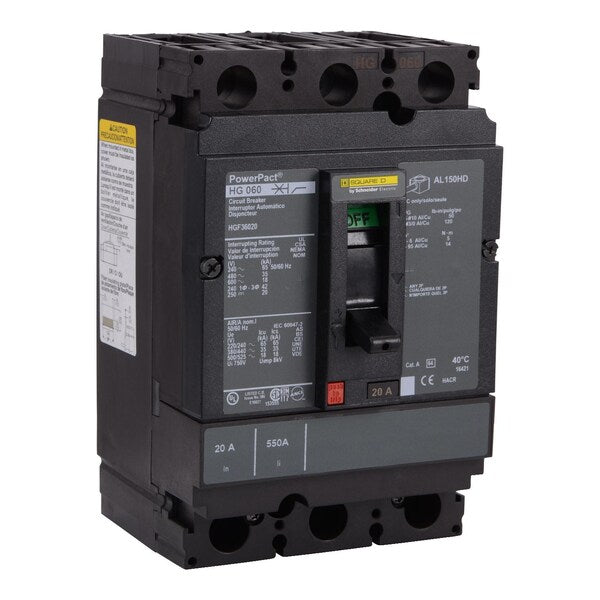 Circuit Brkr, PowerPact H, thermal magne, 45 A, 690V AC, 3 Pole, Unit Mount Busbar Mounting Style