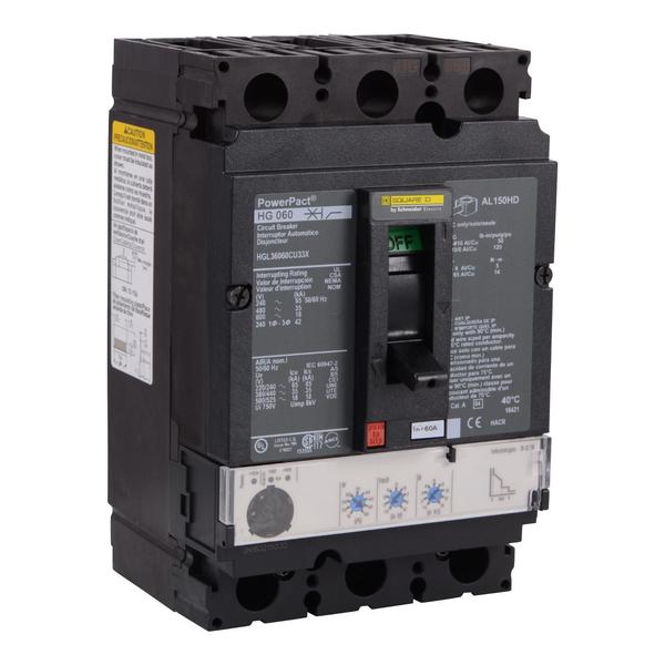 Circuit breaker, PowerPact H, Micrologic, 60 A, 690V AC, 3 Pole, Unit Mount Lug Mounting Style