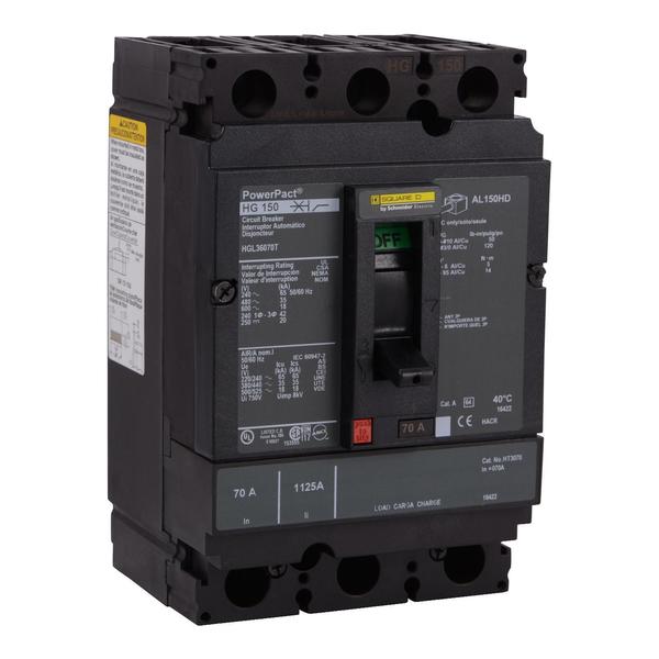 Circuit breaker, PowerPact H, thermal ma, 70 A, 690V AC, 3 Pole, Unit Mount Lug Mounting Style