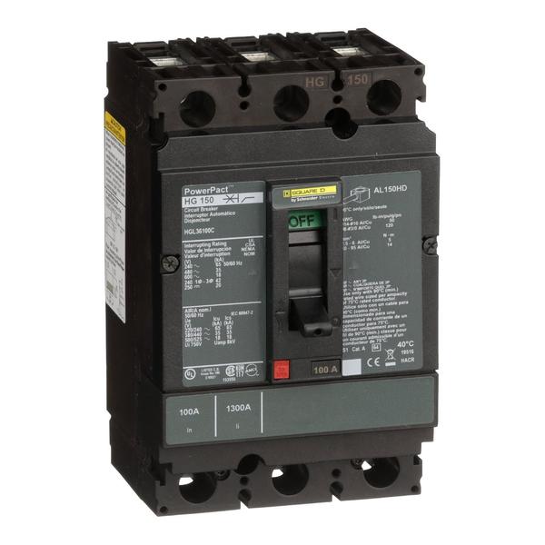 Circuit breaker, PowerPact H, thermal ma, 100 A, 690V AC, 3 Pole, Unit Mount Lug Mounting Style