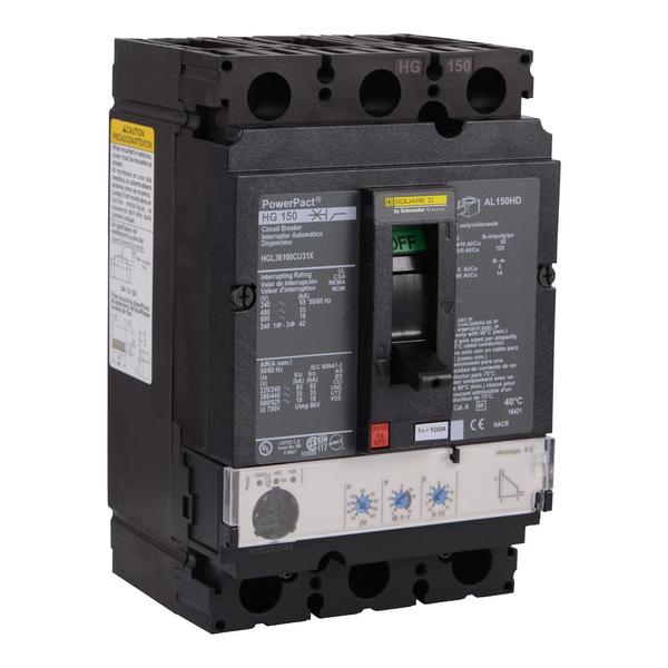 Circuit breaker, PowerPact H, Micrologic, 100 A, 690V AC, 3 Pole, Unit Mount Lug Mounting Style