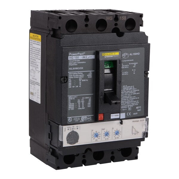 Circuit breaker, PowerPact H, Micrologic, 100 A, 690V AC, 3 Pole, Unit Mount Lug Mounting Style