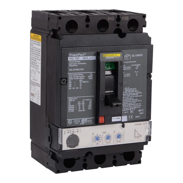 Circuit breaker, PowerPact H, Micrologic, 150 A, 690V AC, 3 Pole, Unit Mount Lug Mounting Style