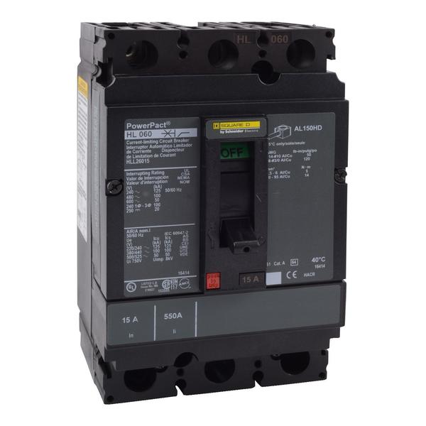 Circuit Brkr, PowerPact H, thermal magne, 15 A, 690V AC, 2 Pole, Unit Mount Lug Mounting Style