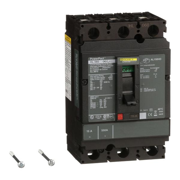 Circuit Brkr, PowerPact H, thermal magne, 15 A, 690V AC, 3 Pole, Unit Mount Lug Mounting Style