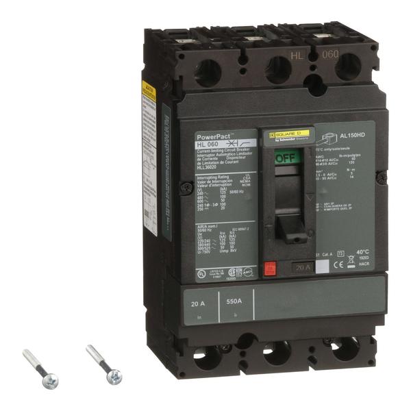 Circuit Brkr, PowerPact H, thermal magne, 20 A, 690V AC, 3 Pole, Unit Mount Lug Mounting Style