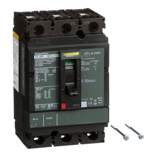 Circuit Brkr, PowerPact H, thermal magne, 40 A, 690V AC, 3 Pole, Unit Mount Lug Mounting Style