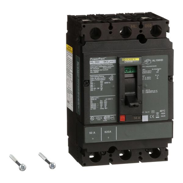 Circuit Brkr, PowerPact H, thermal magne, 50 A, 690V AC, 3 Pole, Unit Mount Lug Mounting Style