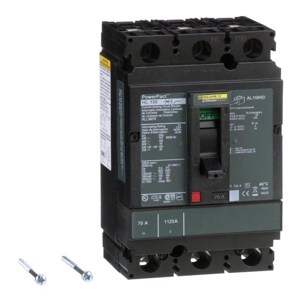 Circuit Brkr, PowerPact H, thermal magne, 70 A, 690V AC, 3 Pole, Unit Mount Lug Mounting Style