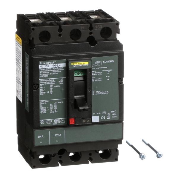 Circuit Brkr, PowerPact H, thermal magne, 80 A, 690V AC, 3 Pole, Unit Mount Lug Mounting Style