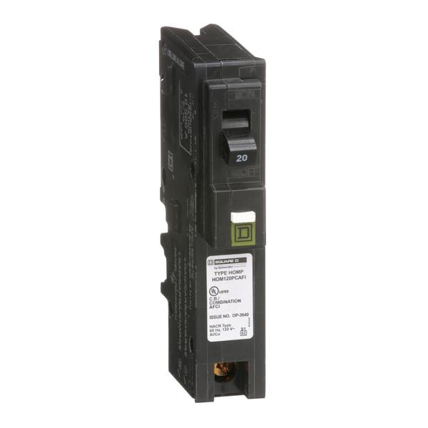 Mini circuit breaker, Homeline, 20A, 1 p, 20 A, 120V AC, 1 Pole, Plug-In Mounting Style
