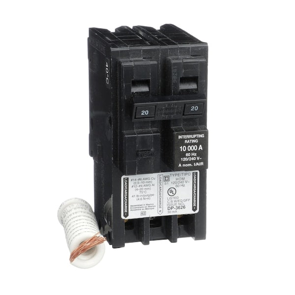 Mini circuit breaker, Homeline, 20A, 2 p, 20 A, 120/240V AC, 2 Pole, Plug-In Mounting Style