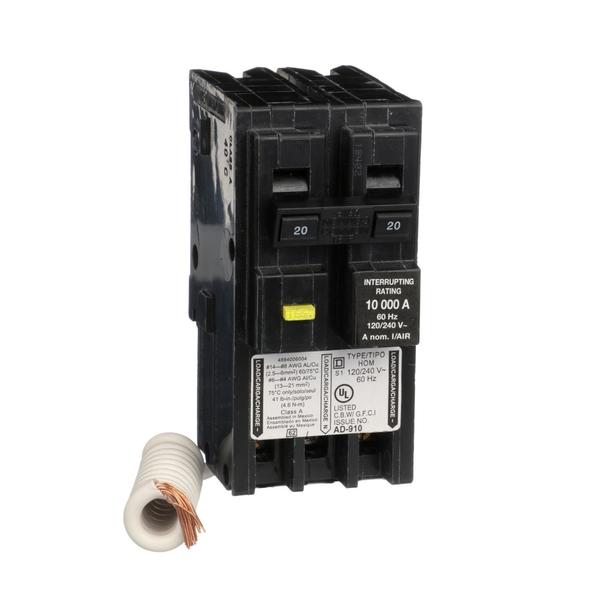 Mini circuit breaker, Homeline, 20A, 2 p, 20 A, 120/240V AC, 2 Pole, Plug-In Mounting Style