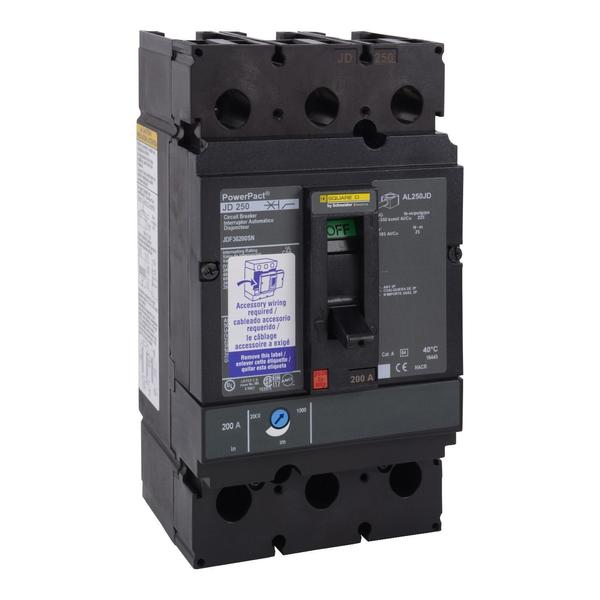 PowerPact J-Frame breaker, thermal-magne, 200 A, 600V AC, 3 Pole, Unit Mount Busbar Mounting Style