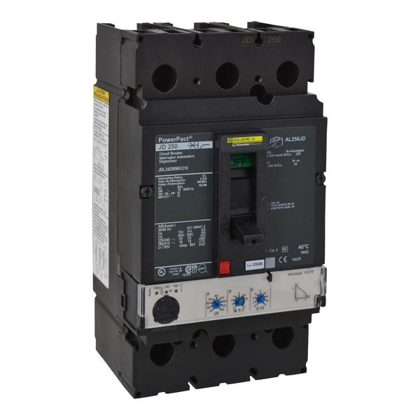 PowerPact J-Frame breaker, Micrologic 3., 250 A, 480/277V AC, 3 Pole, Unit Mount Lug Mounting Style
