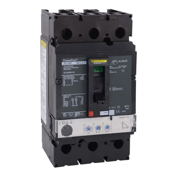PowerPact J-Frame breaker, Micrologic 3., 250 A, 480/277V AC, 3 Pole, Unit Mount Lug Mounting Style