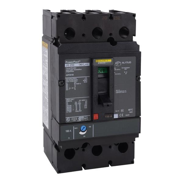 PowerPact J-Frame breaker, thermal-magne, 150 A, 600V AC, 3 Pole, Unit Mount Lug Mounting Style