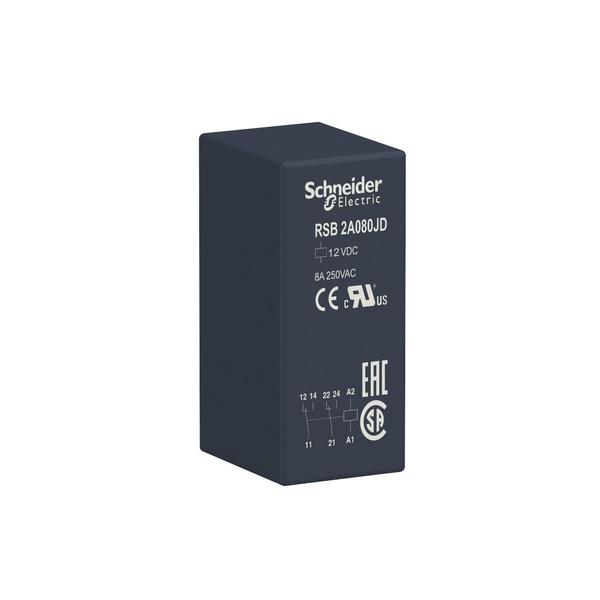 Interface plug-in relay, 8 A, 2 CO, 12 V, 12V DC Coil Volts, 2 C/O
