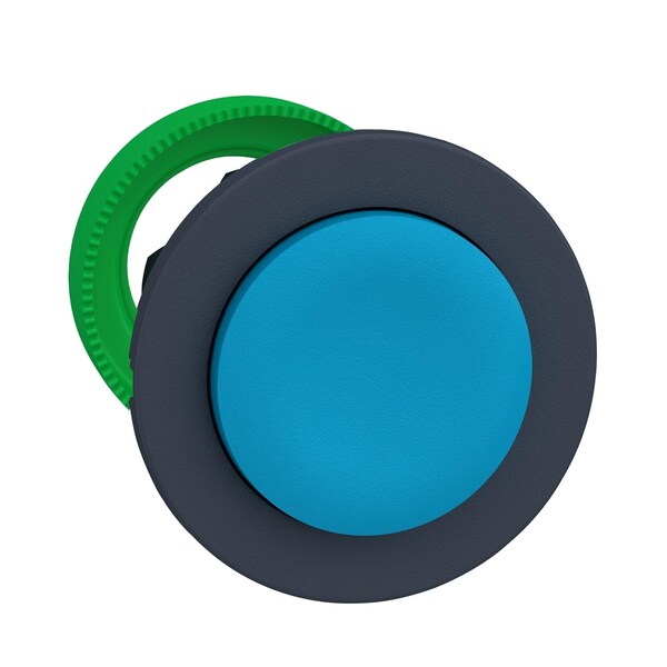 Flush mounted blue projecting pushbutton