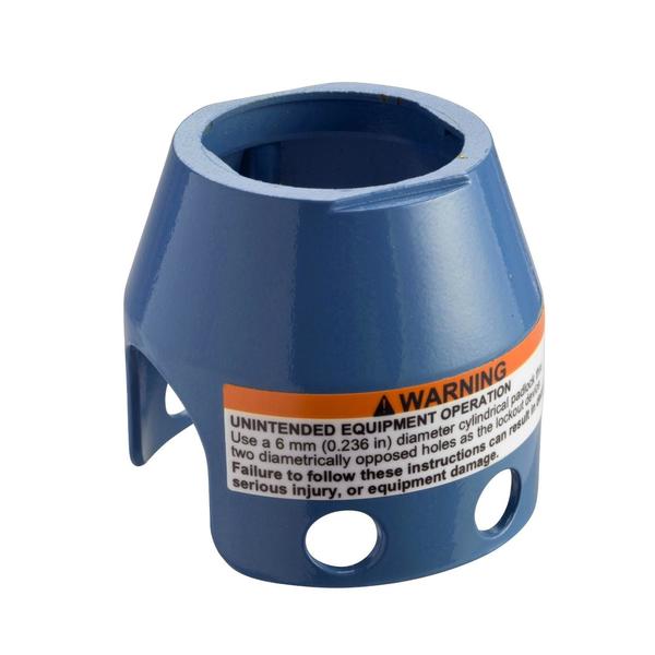 Blue metal padlockable guard for 040 mus