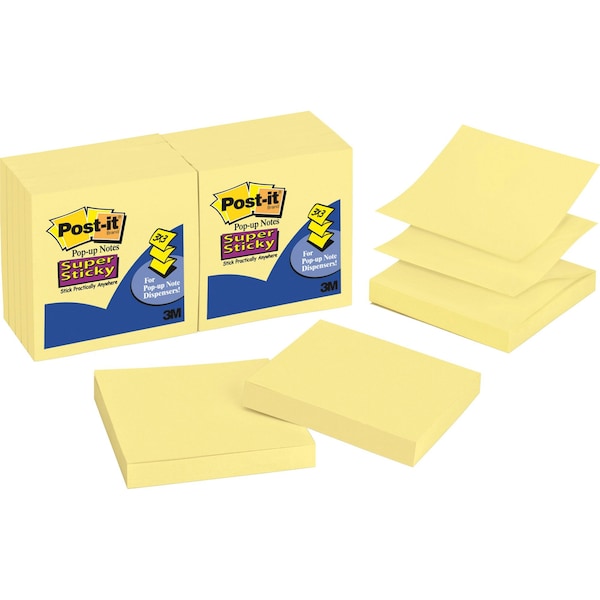 Pop-up Super Sticky Notes, 3x3 In, YW, PK12