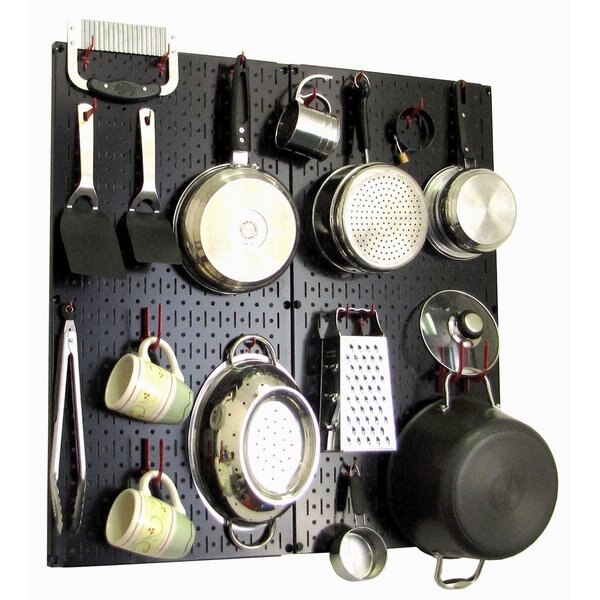 Commercial Kitchen Pegboard Rack, Black/Red