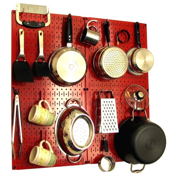 Commercial Kitchen Pegboard Rack, Red/Red