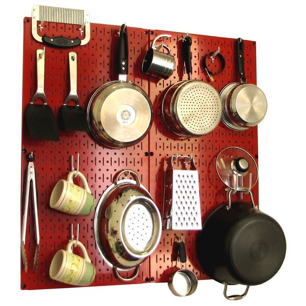 Commercial Kitchen Pegboard Rack, Red/White