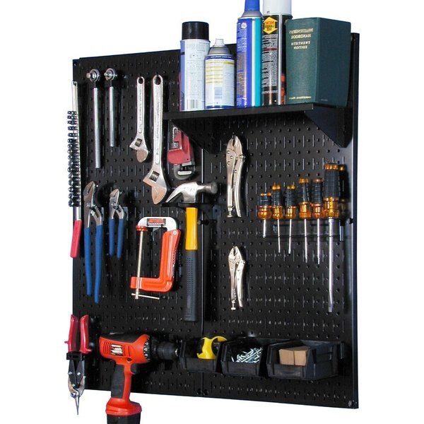 Industrial Pegboard Utility Kit, Black Pegboard and Hooks