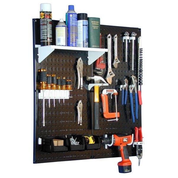 Industrial Pegboard Utility Kit, Black Panels White Hooks