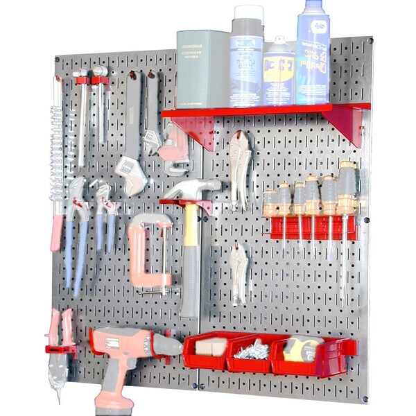 Industrial Pegboard Utility Kit, Galvanized and Red