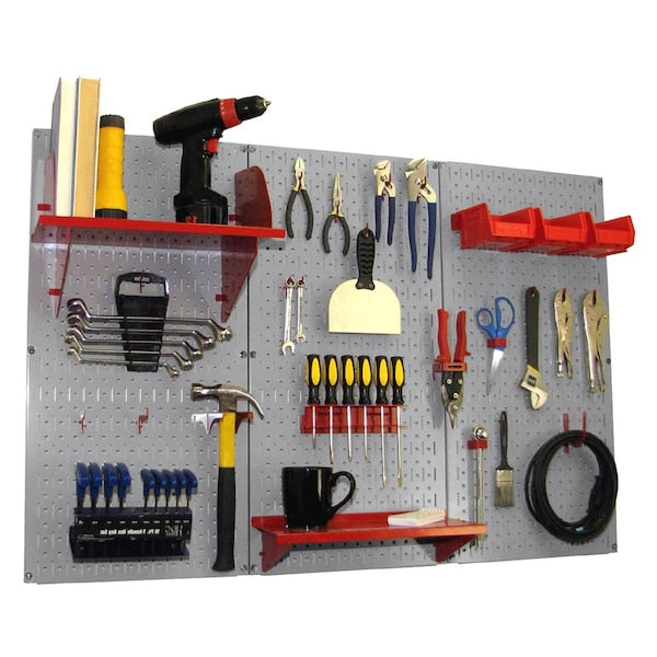 Standard Industrial Pegboard Kit, Grey/Red