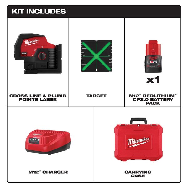 M12 Green Cross Line & Plumb Points Laser Kit