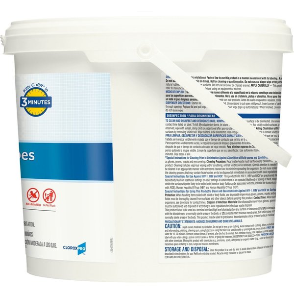 Germicidal Disinfecting Wipes, White, Bucket, Hard, Non Porous Surfaces, 2 PK, 110 Wipes, Bleach