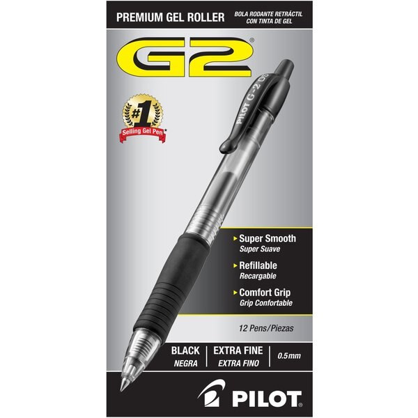 Pen, Gel, G2, Extra Fine, Bk, PK12