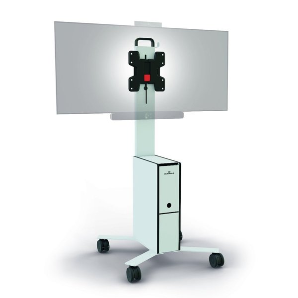 Mobile TV Cart Coworkstation, White